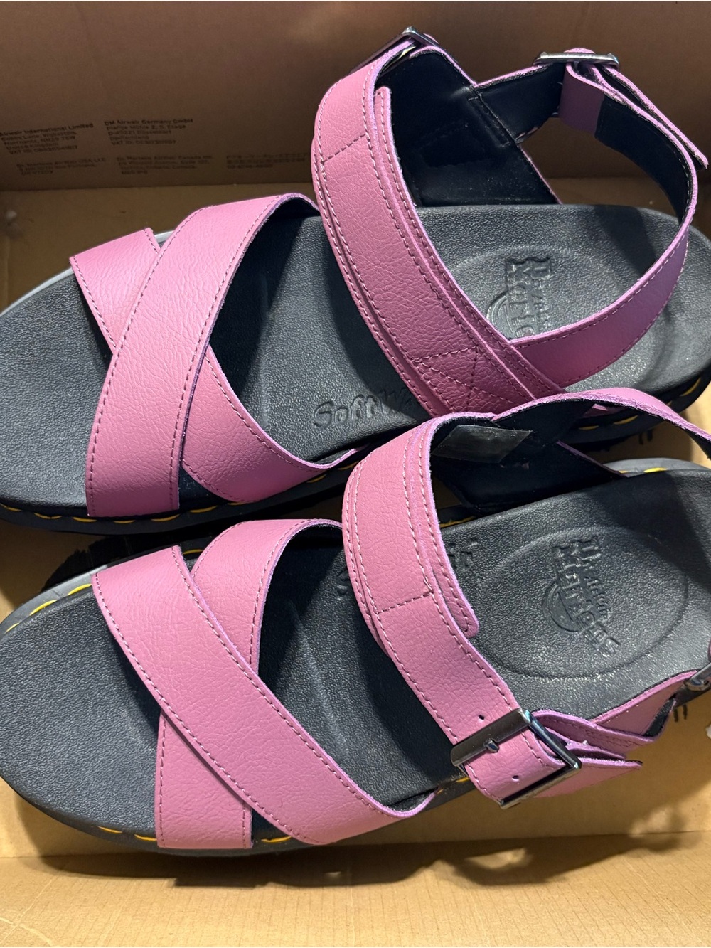 Dr. Martens Pink Crisscross Strap Sandals with Buckle